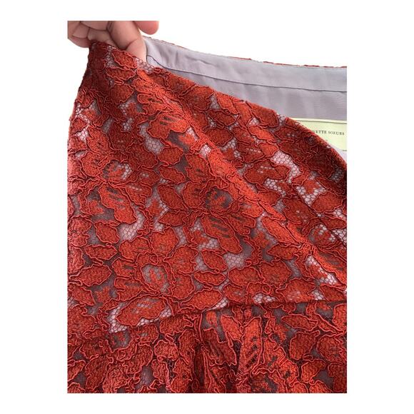 moulinette soeurs size 4 small anthropologie casual f zipper skirt red lace rust - Picture 11 of 12